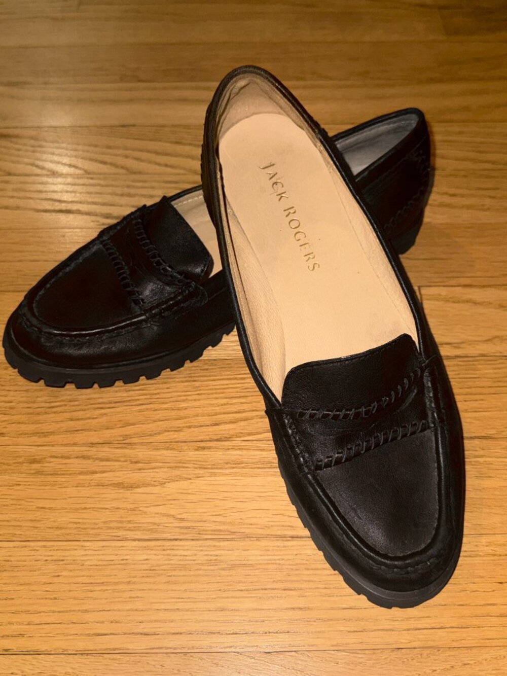 Jack Rogers Black Leather Lug Sole Loafers Women’s Size 10